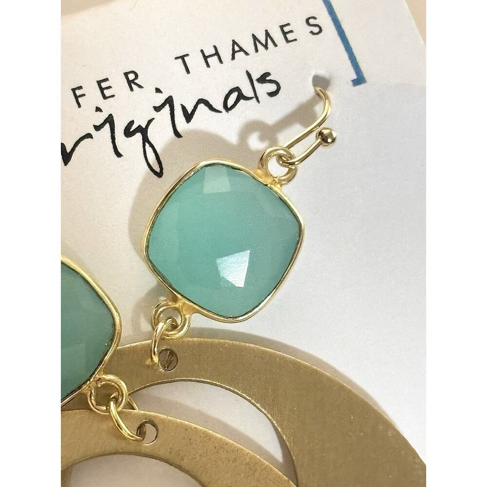 Jennifer Thames Originals Aqua & Gold Statement Earrings - Picture 4 of 5